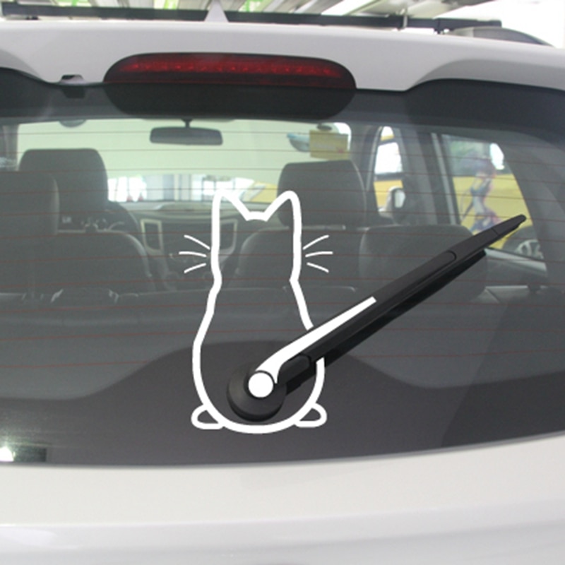 Cute Kitty Cat Car Windshield Wiper Vinyl Art Sticker Decor Lovely Animal Cat Mural Art Decal For Car Window Loptop Decoration