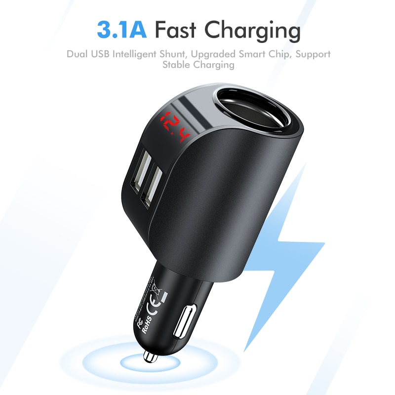 Dual USB Car Charger Digital Display