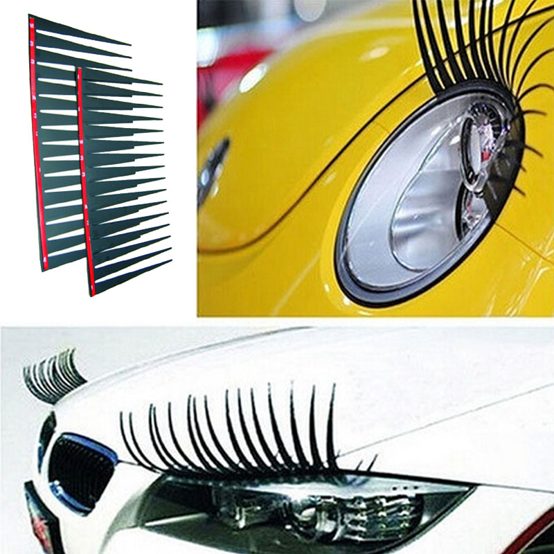 Car Stickers 2pcs 3D Charming Black False Eyelashes Fake Eye Lash Sticker Car Headlight Funny Decal For Beetle