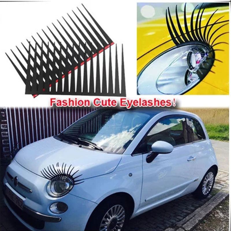 Car Stickers 2pcs 3D Charming Black False Eyelashes Fake Eye Lash Sticker Car Headlight Funny Decal For Beetle