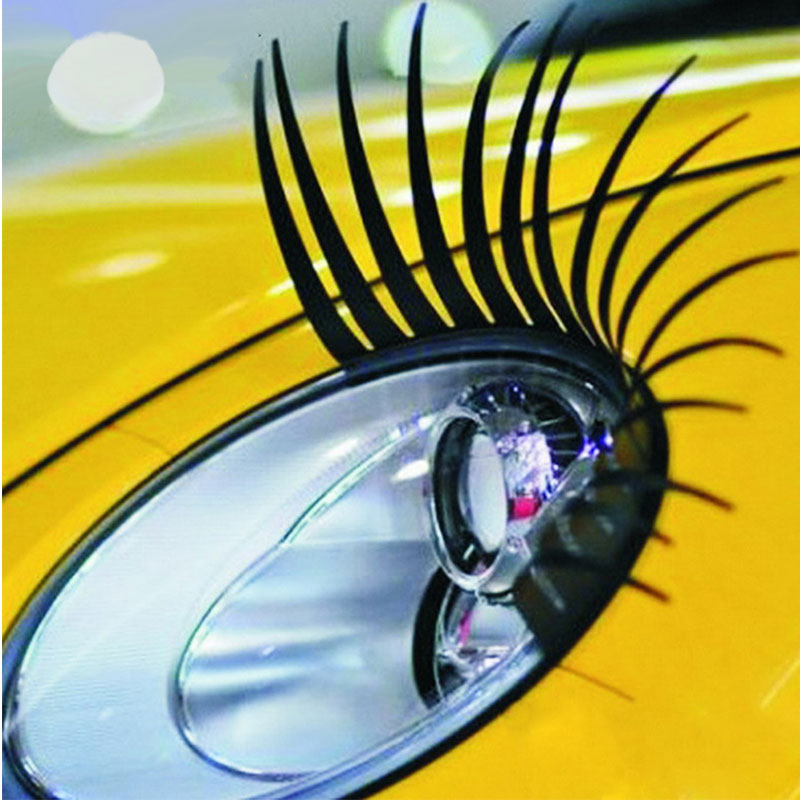 Car Stickers 2pcs 3D Charming Black False Eyelashes Fake Eye Lash Sticker Car Headlight Funny Decal For Beetle