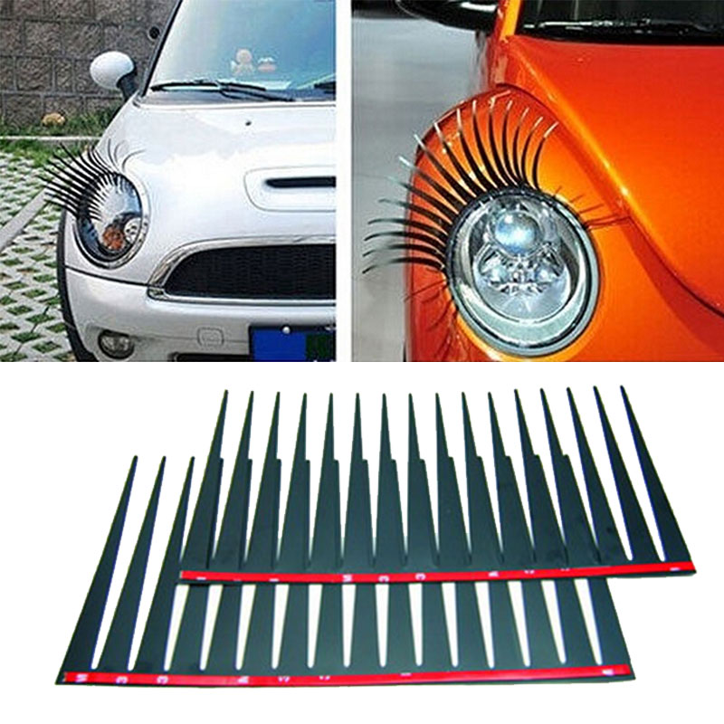 Car Stickers 2pcs 3D Charming Black False Eyelashes Fake Eye Lash Sticker Car Headlight Funny Decal For Beetle