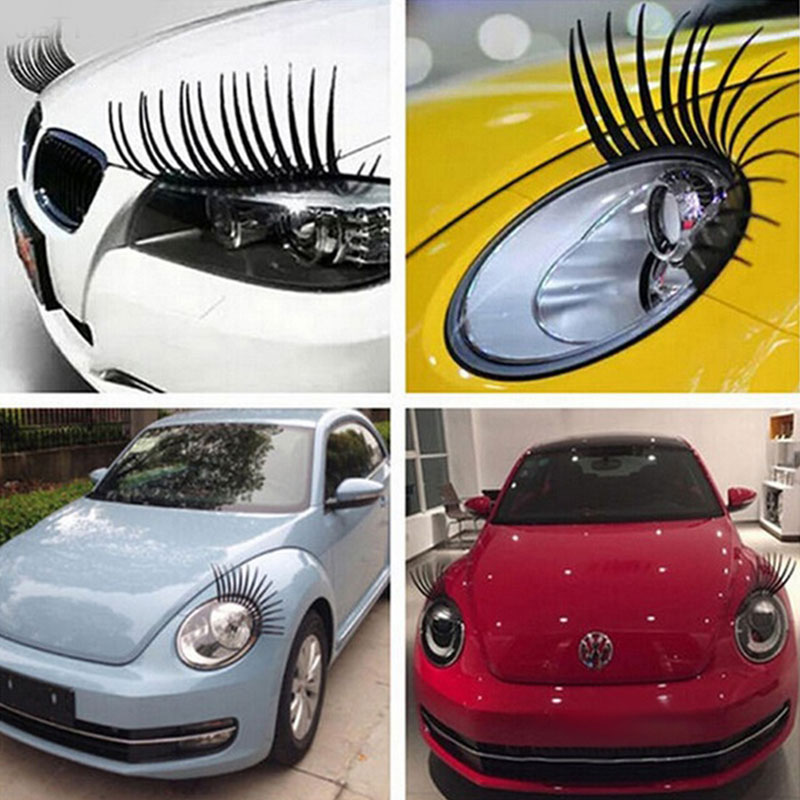 Car Stickers 2pcs 3D Charming Black False Eyelashes Fake Eye Lash Sticker Car Headlight Funny Decal For Beetle