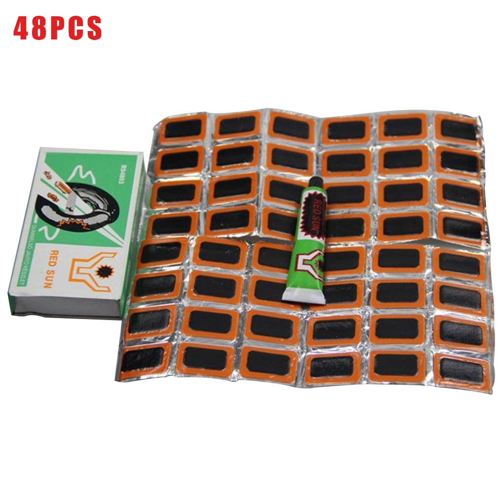 48 Pcs/set Tire Repair Patch Inner Tube Puncture Rubber Patches With Glue Set Bike Tyre Repair Kit Cycling Tools Accessories